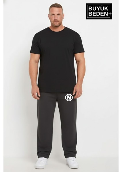 Erkek Büyük Beden N Logo Baskılı Rahat Kesim Lastikli Bel Paça Reçme Eşofman Altı SPR26EA952-4