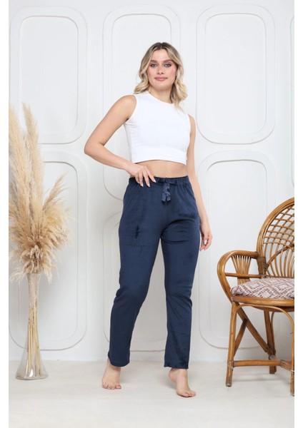 Kadife Pijama Altı Lacivert Q7013 modelleri
