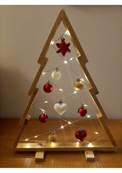 Modern Ahşap Yılbaşı Çam Ağacı, Kancalı, Dekoratif ve Şık Tasarım