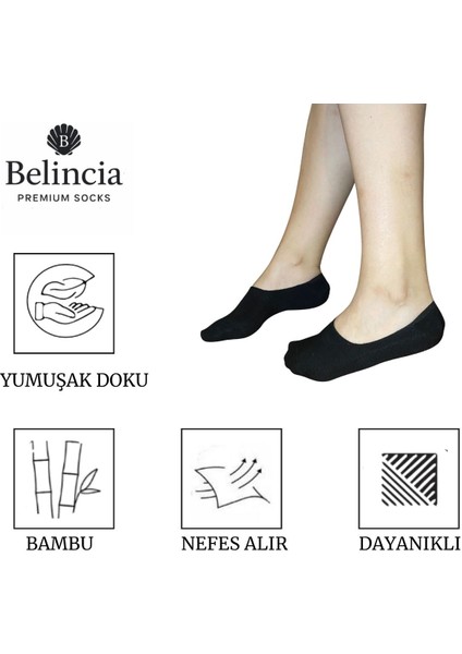 Bambu Kadın Babet Dikişsiz Siyah Çorap Görünmez Kaydırmaz Topuk Silikonlu 6'lı Paket fiyatları