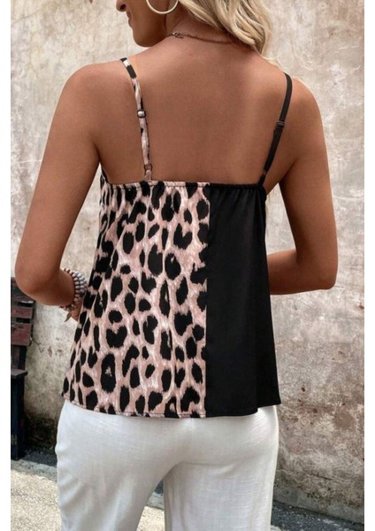 Ip Askılı Leopar Desenli Viskon Bluz - Siyah modelleri