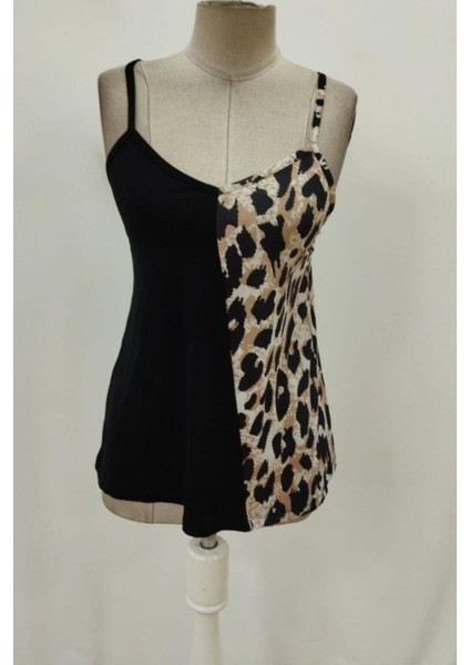 Ip Askılı Leopar Desenli Viskon Bluz - Siyah fırsatları