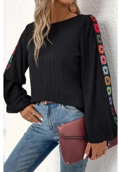 Kayık Yaka Örgü Detaylı Şordonlu Dalgıç Bluz - Siyah fiyatları