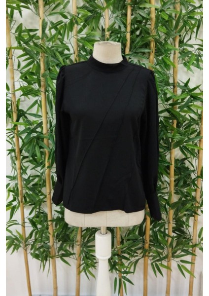 Balıkçı Yaka Dikiş Detaylı Dokuma Bluz - Siyah fırsatları