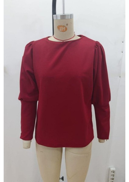 Bisiklet Yaka Fermuar Detaylı Ithal Krep Bluz - Kırmızı fırsatları