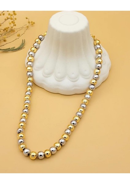 Gold Silver Renk Pirinç Kaplama Boncuk Kolye