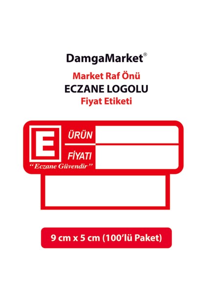 Eczane Raf Önü Etiketi, Ürün Etiketi, 9 cm x 5 Cm, Rafa Takılabilir, 100'LÜ Paket