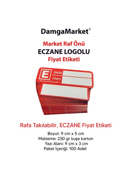 Eczane Raf Önü Etiketi, Ürün Etiketi, 9 cm x 5 Cm, Rafa Takılabilir, 100'LÜ Paket modelleri