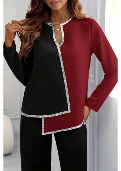 V Yaka Pulpayet Detaylı Ithal Krep Bluz - Kırmızı fiyatları