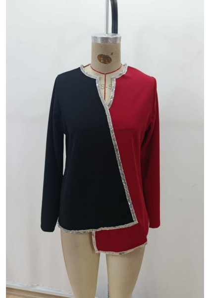 V Yaka Pulpayet Detaylı Ithal Krep Bluz - Kırmızı fırsatları