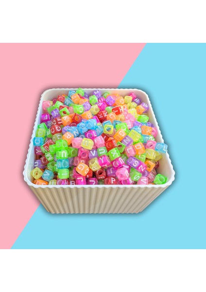 Harf Boncuk Küp Şekilli Şeffaf Renkli Üzeri Beyaz Takı Yapım Boncuğu - MCHS21-2 (25 Gram) fiyatları