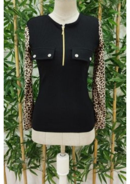 Fermuarlı Cep ve Düğme Detay Kaşkorse Bluz Siyah fırsatları