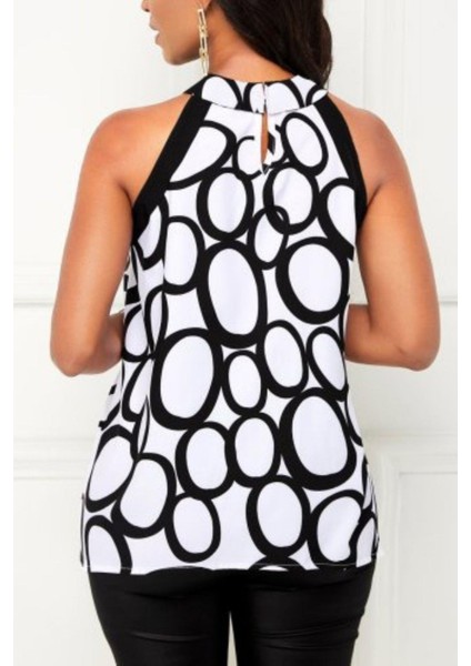 Halter Yaka Desenli Kolsuz Süprem Bluz - Desenli modelleri