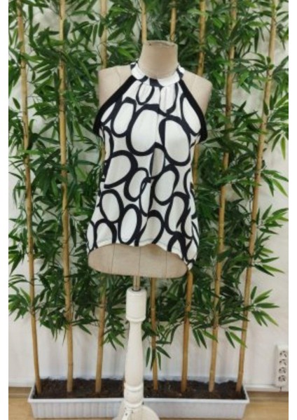 Halter Yaka Desenli Kolsuz Süprem Bluz - Desenli fırsatları