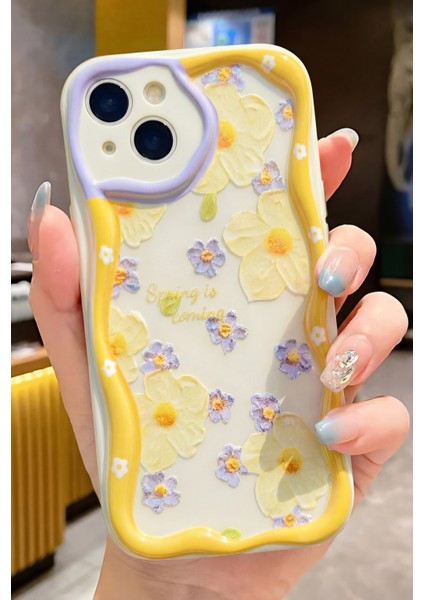 Apple iPhone 15 Plus/14 Plus Kılıf Tasarımlı Desenli Kamera Korumalı Papatya Çiçek Renkli Silikon Kapak