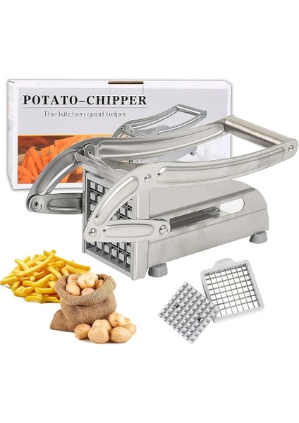 Çelik Patates Dilimleyici - Çok Fonksiyonlu Patates Dilimleyici, Sebze Doğrayıcı & Rendeli Ayarlanabilir Bıçak ile Düzgün Dilimler