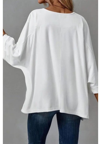 Salaş Kesim Geniş Bisiklet Yaka Viskon Bluz - Beyaz fiyatları
