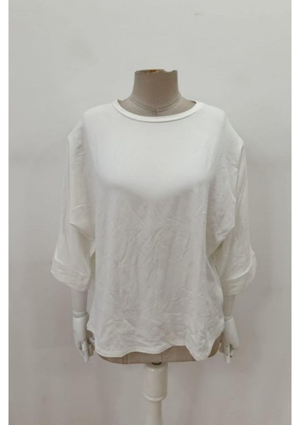 Salaş Kesim Geniş Bisiklet Yaka Viskon Bluz - Beyaz fırsatları