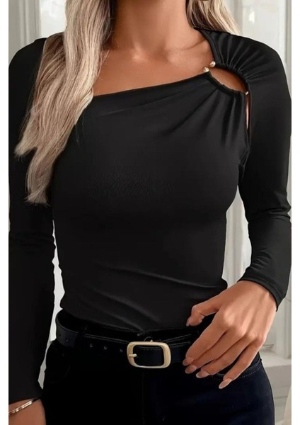Halka Detaylı Viskon Bluz - Siyah fiyatları