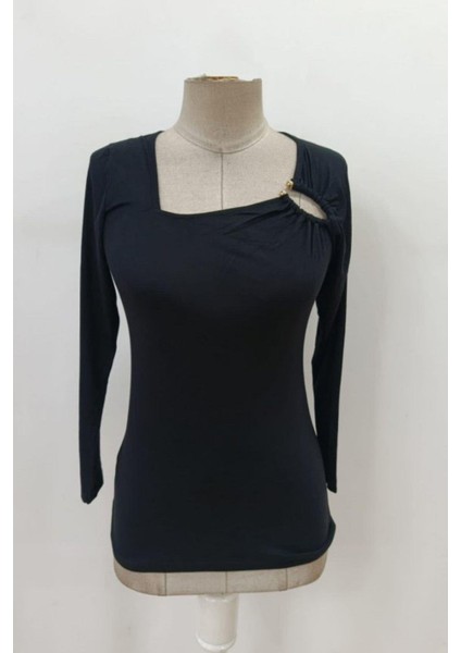 Halka Detaylı Viskon Bluz - Siyah fırsatları