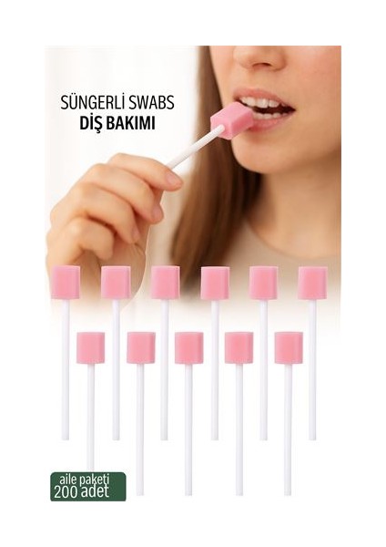 Hsnet Süngerli Swab - Ağız ve Diş Bakım Çubuğu - 200 Adet Aile Paketi