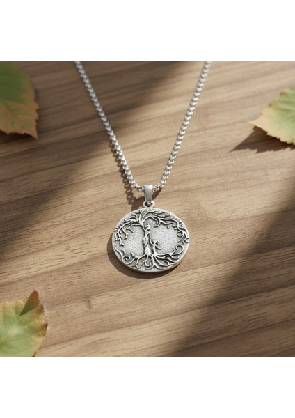 Anne Çocuk - Hayat Ağacı Gümüş Kaplama Örme Zincir Kolye modelleri