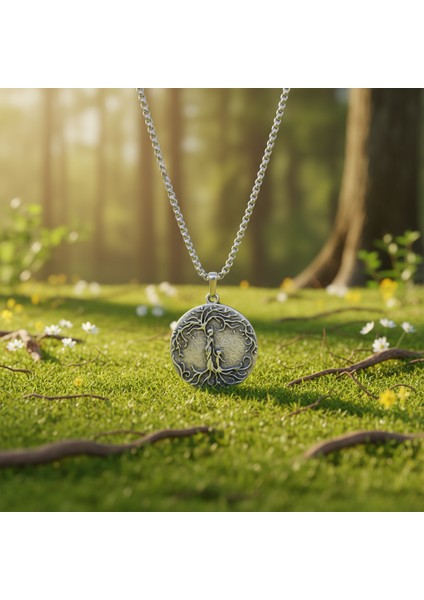 Anne Çocuk - Hayat Ağacı Gümüş Kaplama Örme Zincir Kolye fırsatları