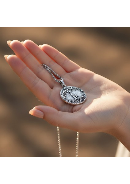 Anne Çocuk - Hayat Ağacı Gümüş Kaplama Örme Zincir Kolye indirimleri