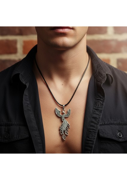 Efsanevi Zümrüdü Anka Kuşu Gümüş Kaplama Deri İp Kolye fiyatları
