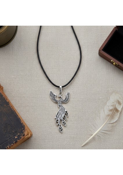 Efsanevi Zümrüdü Anka Kuşu Gümüş Kaplama Deri İp Kolye modelleri