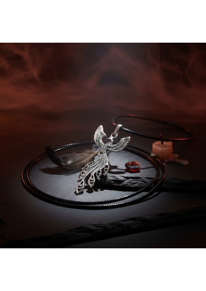 Efsanevi Zümrüdü Anka Kuşu Gümüş Kaplama Deri İp Kolye fırsatları