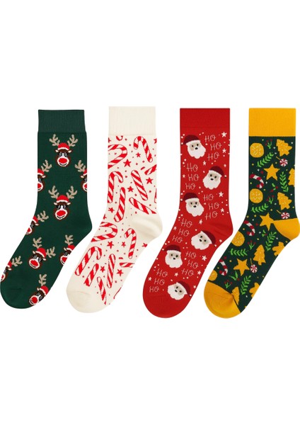 Noel ve Yılbaşı Desenli 4’lü Renkli Çorap Seti