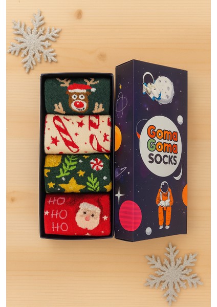 Noel ve Yılbaşı Desenli 4’lü Renkli Çorap Seti fiyatları