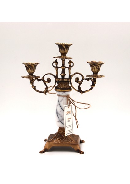 El Yapımı Mermer Taşlı Bronz Şamdan fırsatları