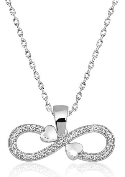 925 Ayar Gümüş Sonsuzluk Kalpler Kadın Gümüş Kolye T5441 (972972)