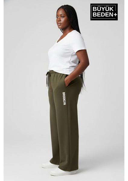 Kadın Büyük Beden Brooklyn Baskılı Rahat Kesim Lastikli Bel Paça Reçme Eşofman Altı SPR26EAK952-2