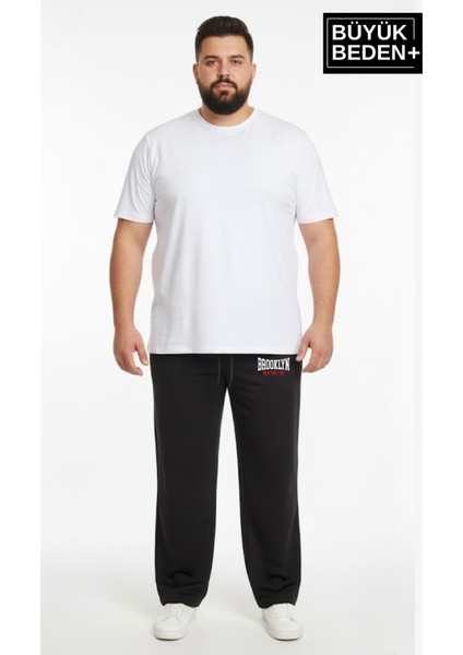 Erkek Büyük Beden Brooklyn 1970 Baskılı Lastikli Bel Paça Reçme Eşofman Altı SPR26EA952-3