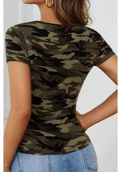 Bisiklet Yaka Göğüs Dekolteli Süprem Bluz - Yeşil modelleri