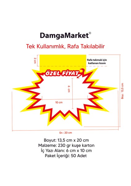 Market Raf Önü Özel Yazılı Yıldız Karton Market Etiketi 13,5 cm x 20 cm (50'li Paket) fırsatları