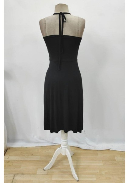 Boyundan Bağlamalı Önü Açık Uzun Bluz - Siyah fırsatları