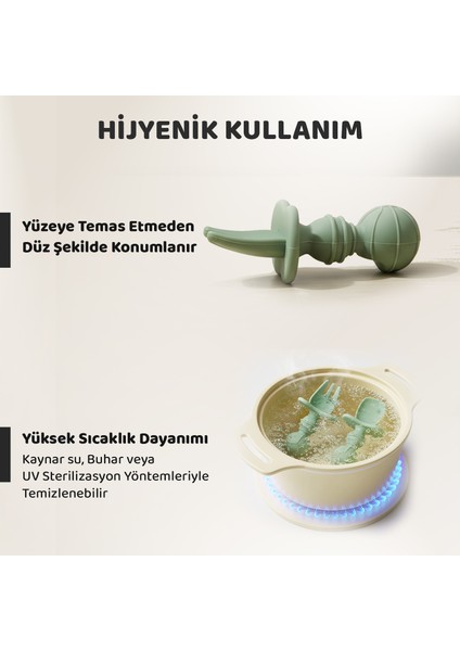 Silikon Bebek Kaşık Çatal Seti 4’lü, Blw, Gıda Sınıfı Silikon, Krem Yeşil modelleri