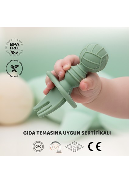 Silikon Bebek Kaşık Çatal Seti 4’lü, Blw, Gıda Sınıfı Silikon, Krem Yeşil indirimleri