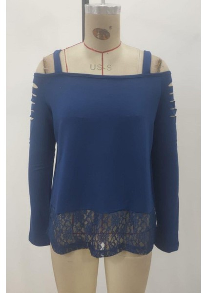 Askılı Lazer Kesim Detaylı Viskon Iki Iplik Bluz - Lacivert fırsatları