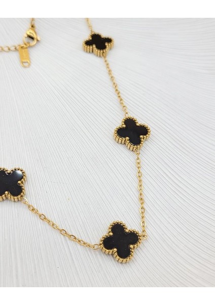 Siyah Taşlı Gold Çift Taraflı Şans Kolye fiyatları