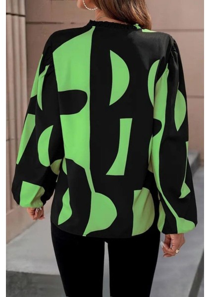 V Yaka Desenli Modal Bluz - Yeşil modelleri