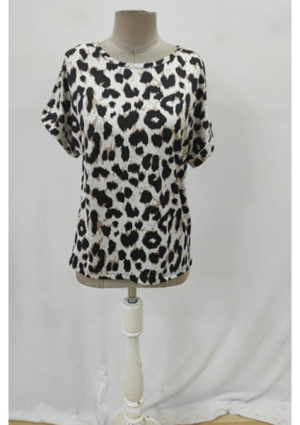 Bisiklet Yaka Fiyonk Detaylı Süprem Bluz - Leopar fırsatları