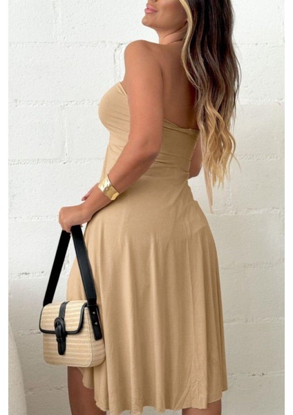 Boyundan Bağlamalı Önü Açık Uzun Bluz - Bej fiyatları