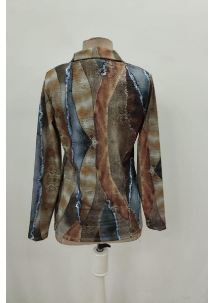 Uzun Kollu Fermuarlı Iki Iplik Bluz - Desenli indirimleri