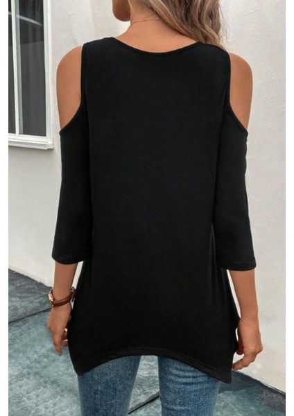 Omuz Dekolteli Asimetrik Kesim Viskon Bluz - Siyah fiyatları