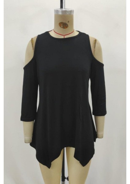 Omuz Dekolteli Asimetrik Kesim Viskon Bluz - Siyah fırsatları